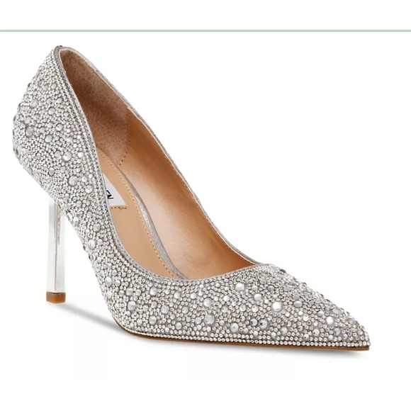 Steve Madden Women's Silver Rhinestone Crystal Pointed Toe Heels Pumps Sz 10 - Picture 1 of 13